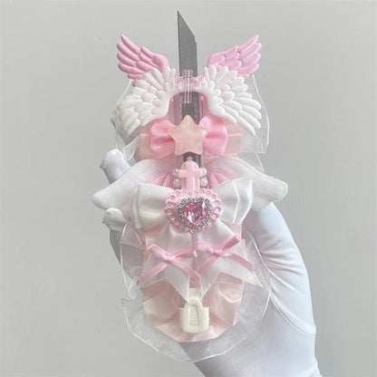 Sweet Pink Korean Y2K Heart Bow Utility Knife – Cute Portable Box Cutter for Students & Scrapbooking