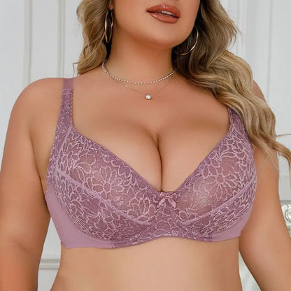 Beauwear Floral Lace Bra - Plus Size Thin Unlined Comfortable Women's Lingerie