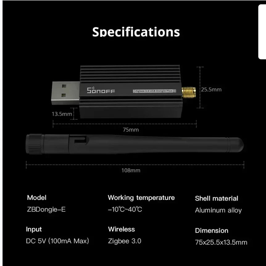 Sonoff Zigbee 3.0 USB Dongle Plus E – Wireless Zigbee Gateway with USB Interface, EFR32MG21, Alexa & Google Home Voice Control