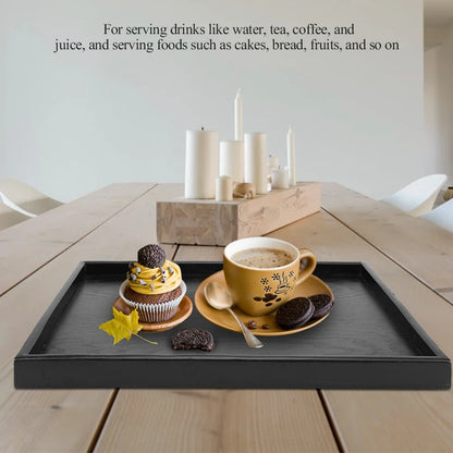 Black Wood Rectangular Tea Tray – Decorative Serving Plate for Cups, Desserts, Candy & Restaurant Use