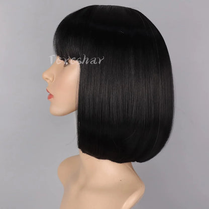 Synthetic Half Black Half White Bob Wig – Short Straight Wig with Bangs for Women, Cosplay & Party Wear