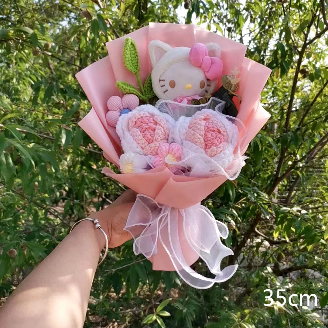 Hello Kitty Plush Bouquet — Anime Rose Soap Flowers for Wedding & Home Decor