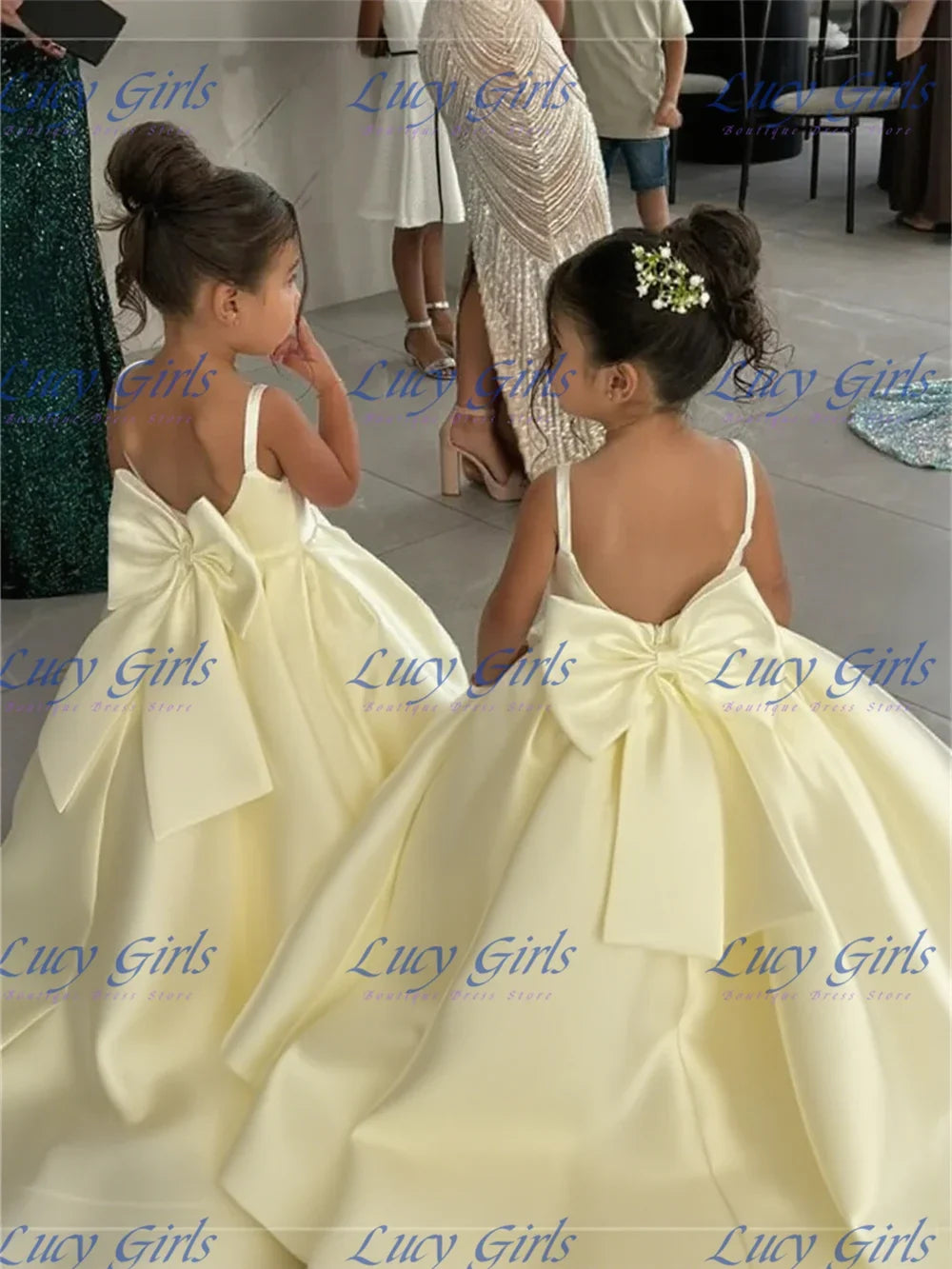 Lovely Satin Flower Girl Dress - Fluffy Bow Wedding & Birthday Party Gown for Kids