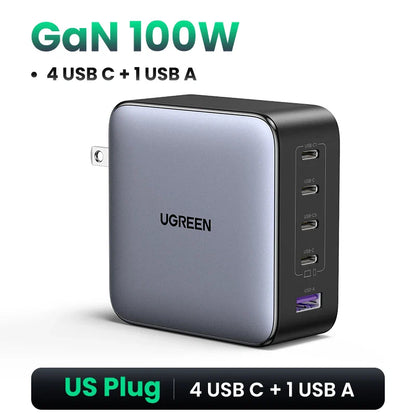 UGREEN 100W GaN 5-Port USB-C Charger – Fast Charger QC4.0/3.0 PPS for MacBook, Laptop, iPhone 16/15/14 Pro, Tablet