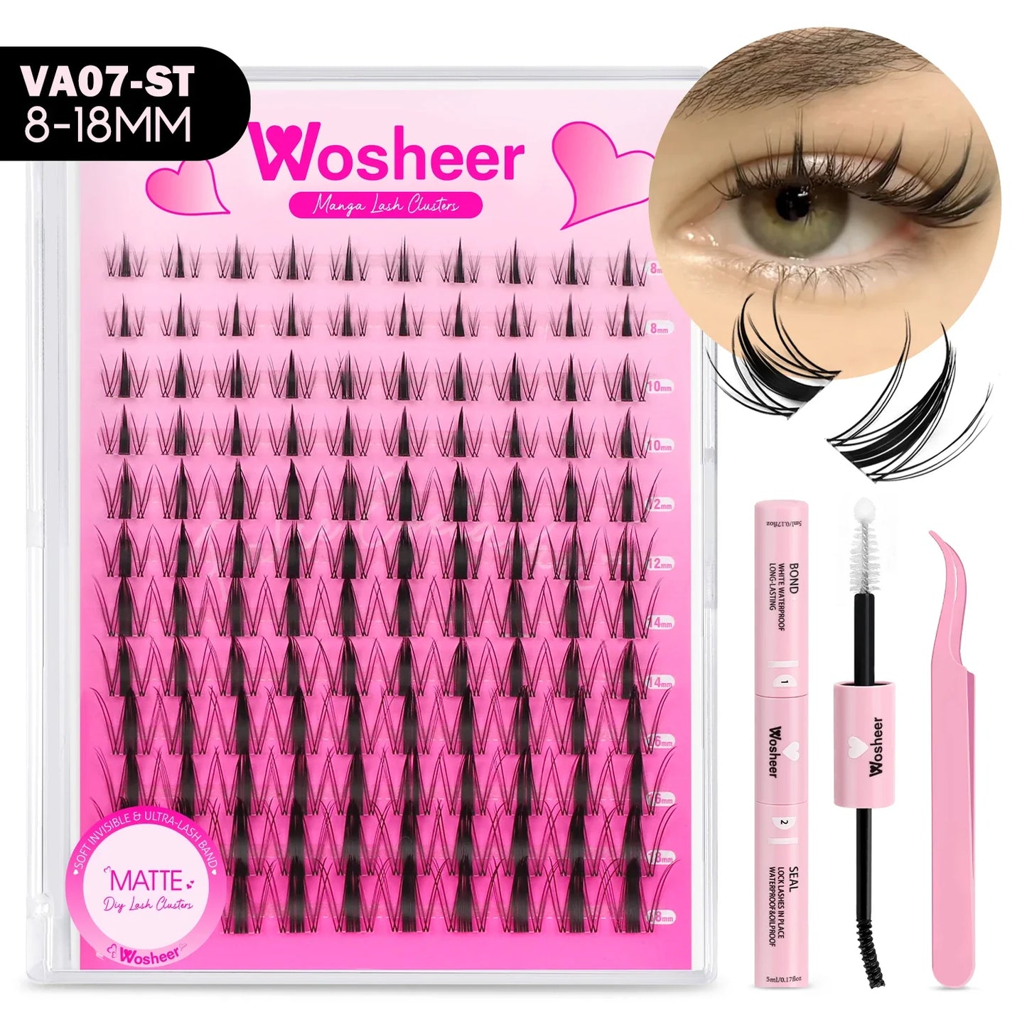 WOSHEER Manga Lash Clusters Kit – Clear Fairy Wet-Look Spiky Individual Anime Eyelashes