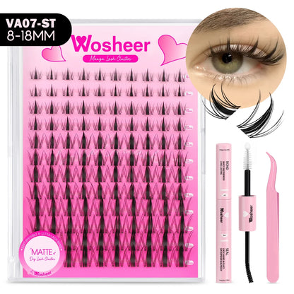 WOSHEER Manga Lash Clusters Kit – Clear Fairy Wet-Look Spiky Individual Anime Eyelashes