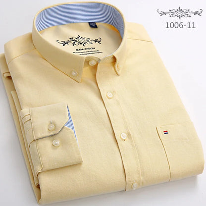 Men’s Slim Fit Long Sleeve Shirt - Formal Plaid Cotton Office Shirt with Single Pocket
