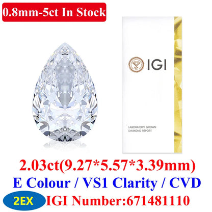0.1–5CT Super White Lab-Grown Diamond Loose — IGI/GIA Certified, HPHT & CVD, DEFG VVS-SI, Diamond Tester Approved for Wedding Jewelry