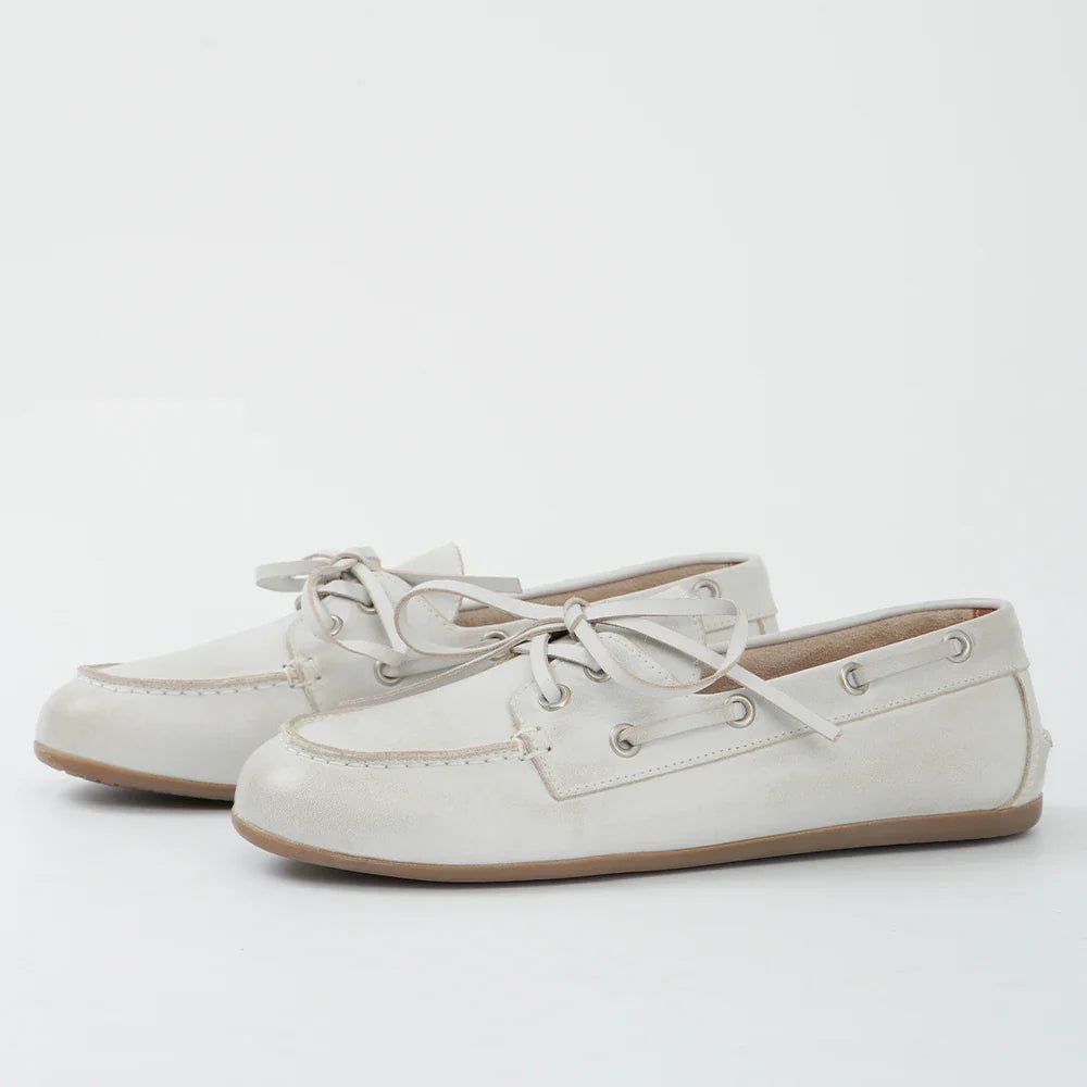 Smile Circle Women’s Genuine Leather Boat Shoes – Lace-Up Moccasins, Flat Casual Loafers