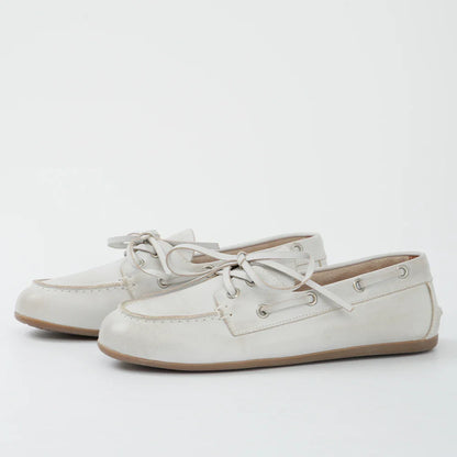 Smile Circle Women’s Genuine Leather Boat Shoes – Lace-Up Moccasins, Flat Casual Loafers
