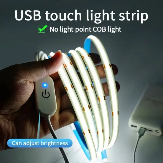 LED COB Light Strip – Flexible USB 5V Touch Dimmer Tape for Indoor Lighting, DIY TV, Mirror Backlight & Wall Decor