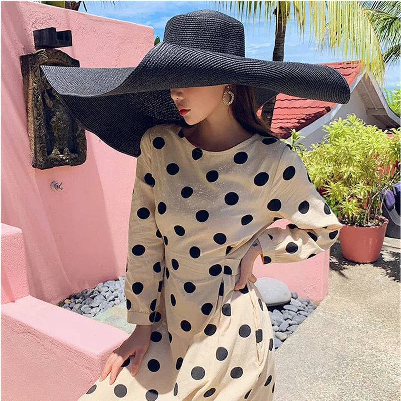 70cm Oversized Wide Brim Sun Hat - Large UV Protection Beach Straw Hat for Women's Summer Travel - Floppy Foldable Chapeaux