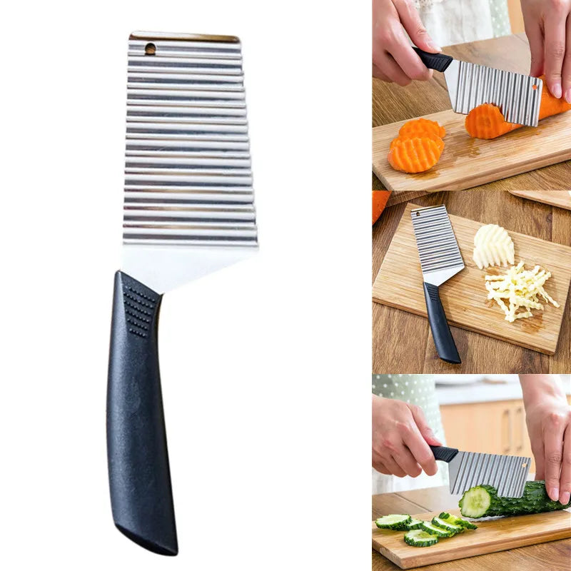 Stainless Steel Crinkle Potato Slicer – Wavy Vegetable & Fruit Cutter Knife for French Fries Chopping
