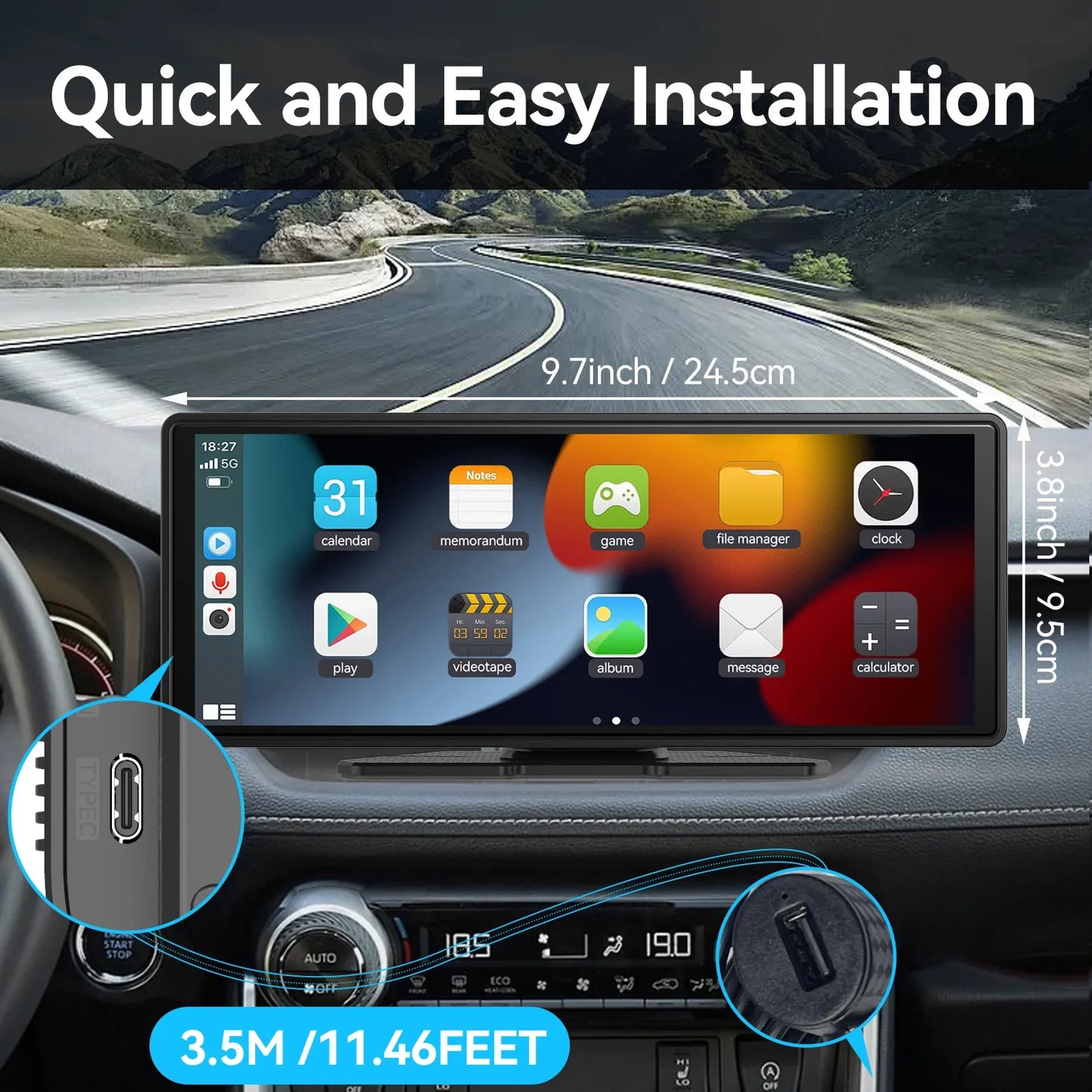 Universal Portable CarPlay – Wireless Car Stereo with Android Auto, Touchscreen for Car Screen