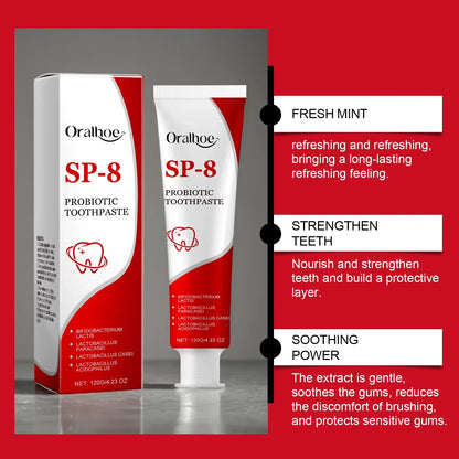 SP-8 Probiotic Whitening Toothpaste – Mint Fresh Breath, Deep Clean, Plaque & Stain Removal for Oral Hygiene