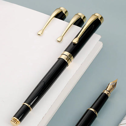 Golden Text Custom Engraving Fountain Pen | School Supplies 2024 Stationery | Men's Luxury Writing Office Metal Pen