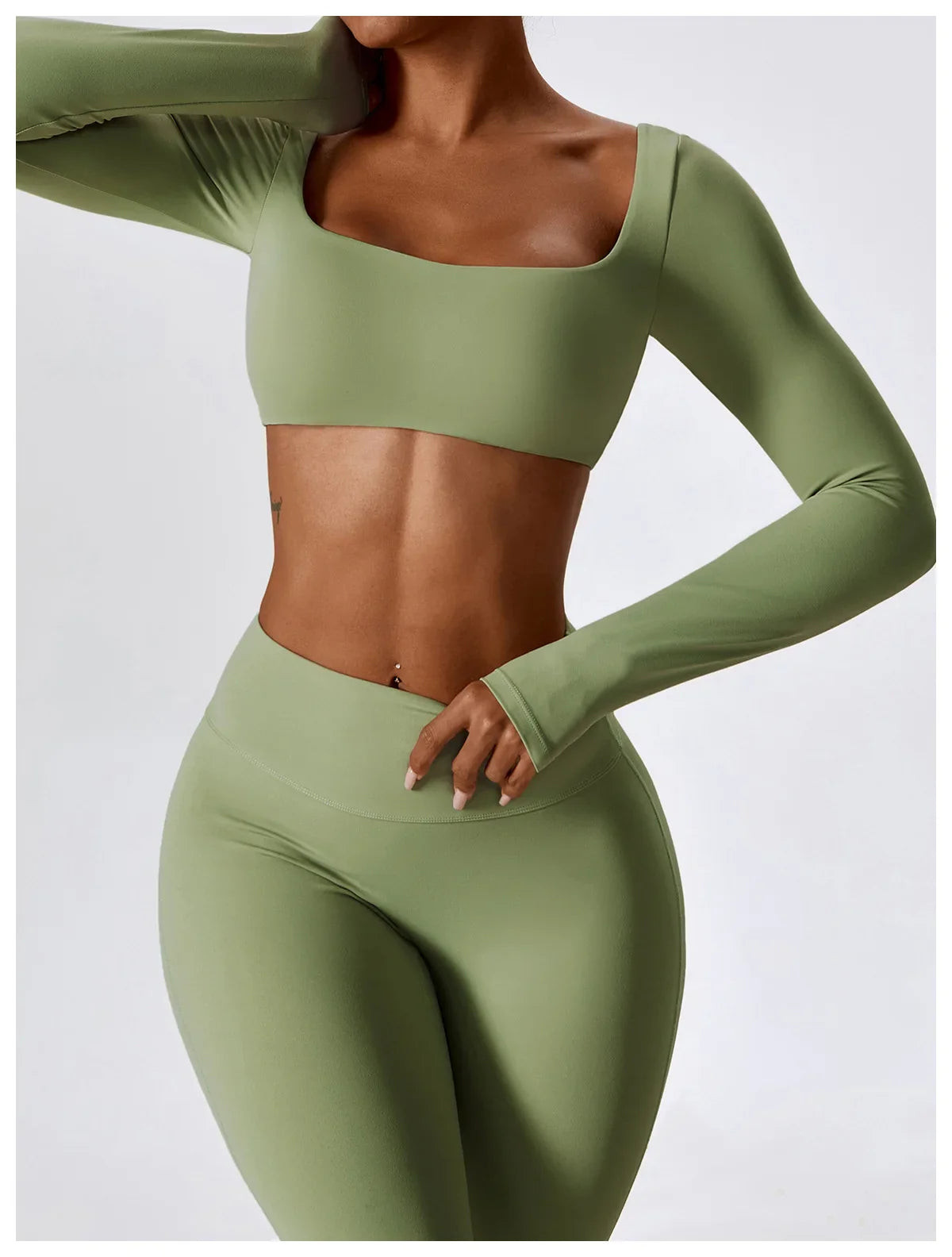 2PCS Seamless Women’s Yoga Set – Long Sleeve Crop Top & Leggings Workout Outfit, Athletic Gym Sportswear