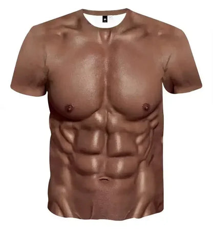 3D Muscle Print T-Shirt - Men's Short Sleeve Summer Beach Casual Top