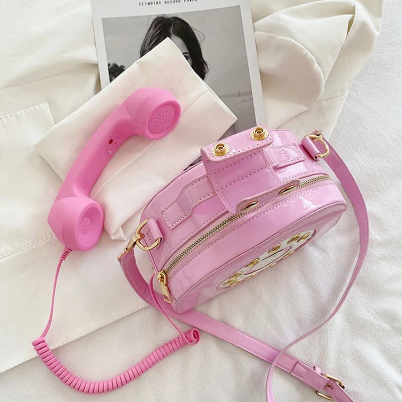 Women’s Creative Telephone-Shaped Crossbody Bag – Retro PU Leather Small Shoulder Handbag
