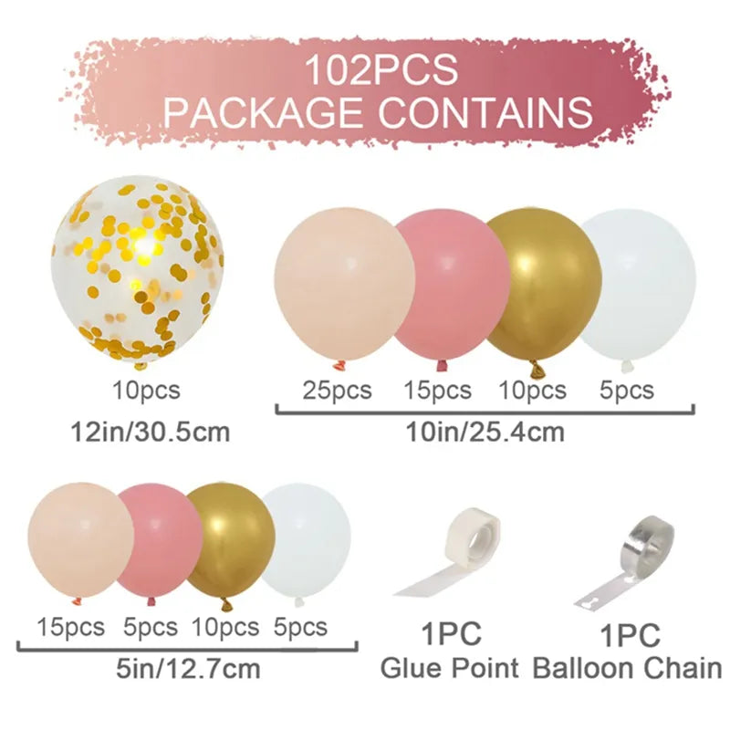 Elegant Pink Gold Balloon Garland Arch Kit - Wedding, Birthday, Baby Shower Decorations