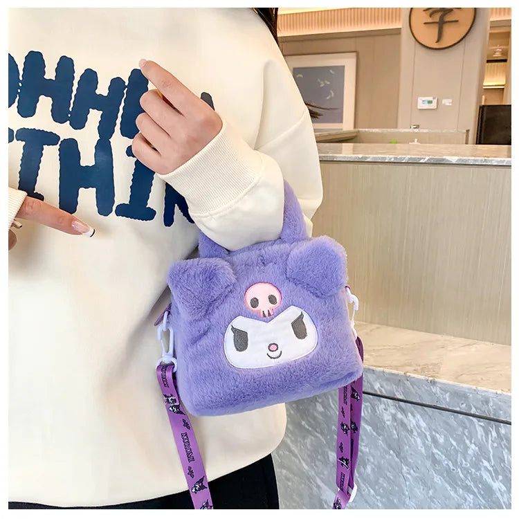 Sanrio Kawaii Plush Handbag – Kuromi, Cinnamoroll, My Melody Cartoon Anime Cosmetic & Travel Storage Bag for Women & Girls – Perfect Gift