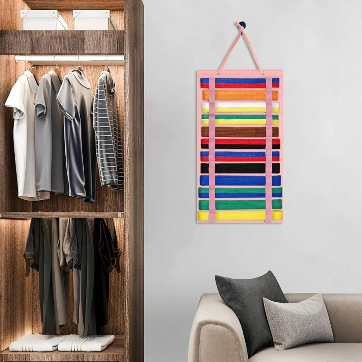 Portable Karate Belt Display Stand – Lightweight Taekwondo Belt Rack with Hanging Medal Holder