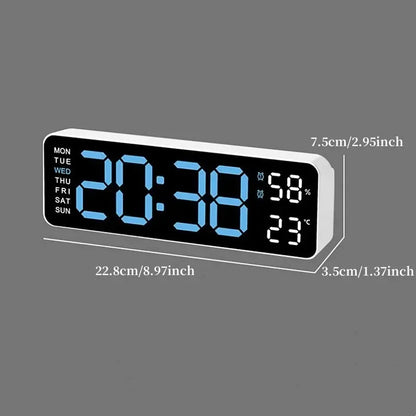 9-Inch Digital Wall Clock — USB Powered LED Table Clock with Temperature, Humidity, Week Display, Auto Dimmer, DST, 12/24H & Alarm
