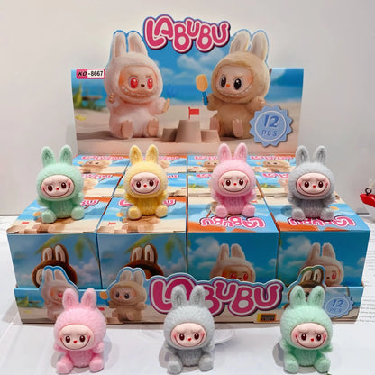 12pcs Mini Labubu V1 & V2 “Have A Sit” Figures – Cute Flocking Doll Collection & Decor Accessories