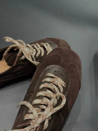 Real Leather German Training Shoes for Women — 2025 Retro Fashion Four Seasons Running & Casual Forrest Gump Style Sneakers