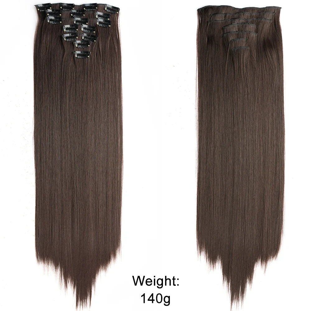 Women’s 7Pcs Hair Extensions with 16 Clips – Natural Black Straight Ombre Hairpiece