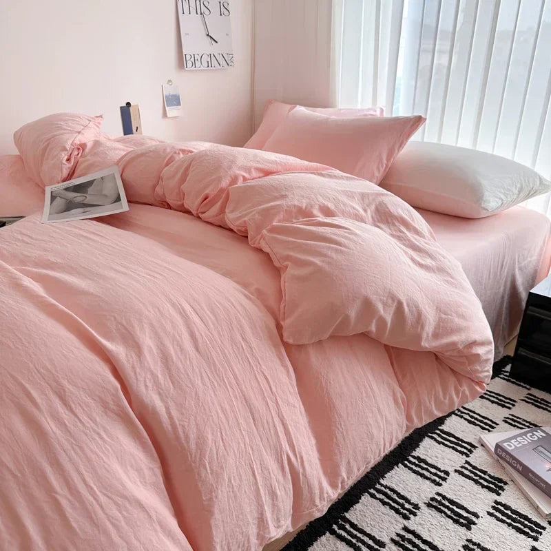 Solid Cotton Bed Linen Set – Bedding with Sheet, Duvet Cover & Pillowcases, Single to King/Queen/Twin Size