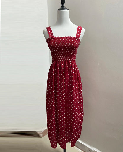 Women’s Summer Polka Dot Dress – Elegant Sleeveless Chiffon Long Dress with Square Neck, Casual & Discount Vestidos