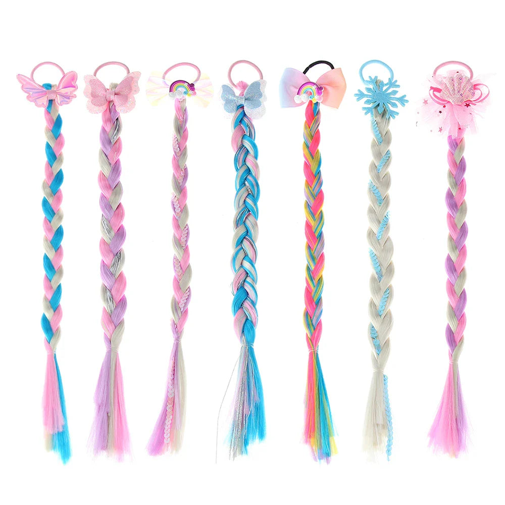 Girls Rainbow Hair Bow & Tie Set – Princess Snowflake Elastic Hair Accessories for Toddlers, No-Damage Braids