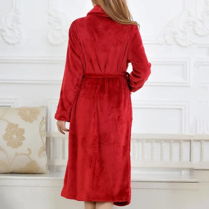 Coral Fleece Long Robe Kimono – Warm Flannel Winter Bathrobe, Casual Sleepwear & Homewear