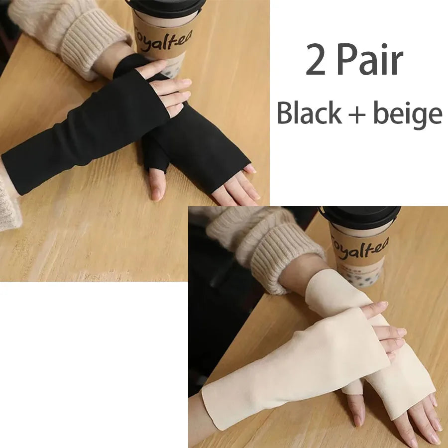 Women’s Winter Velvet Half Finger Gloves – Warm German Plush Open Finger Tele Finger Gloves for Autumn & Winter (1/2 Pairs)