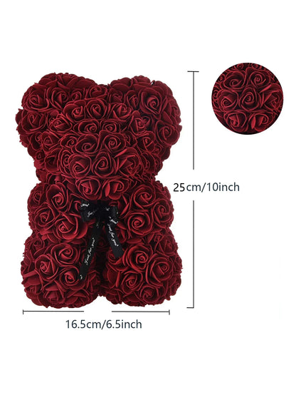 25cm Eternal Rose Teddy Bear – Artificial Flower Gift for Mom, Mother’s Day, Birthday, Valentine’s & Anniversary