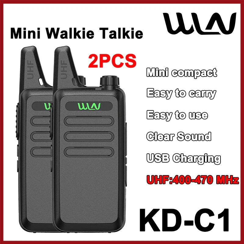 WLN KD-C1 Mini Walkie Talkie Set – 2PCS UHF 400–470MHz Two Way Radio with USB Charger, 16CH Long Range Portable Transceiver for Kids & Outdoor Use