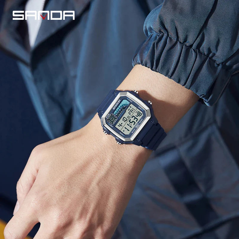 SANDA Outdoor Sport Electronic Watch for Men – Multifunction, Alarm, Chrono, Waterproof, LED Digital, Double Time