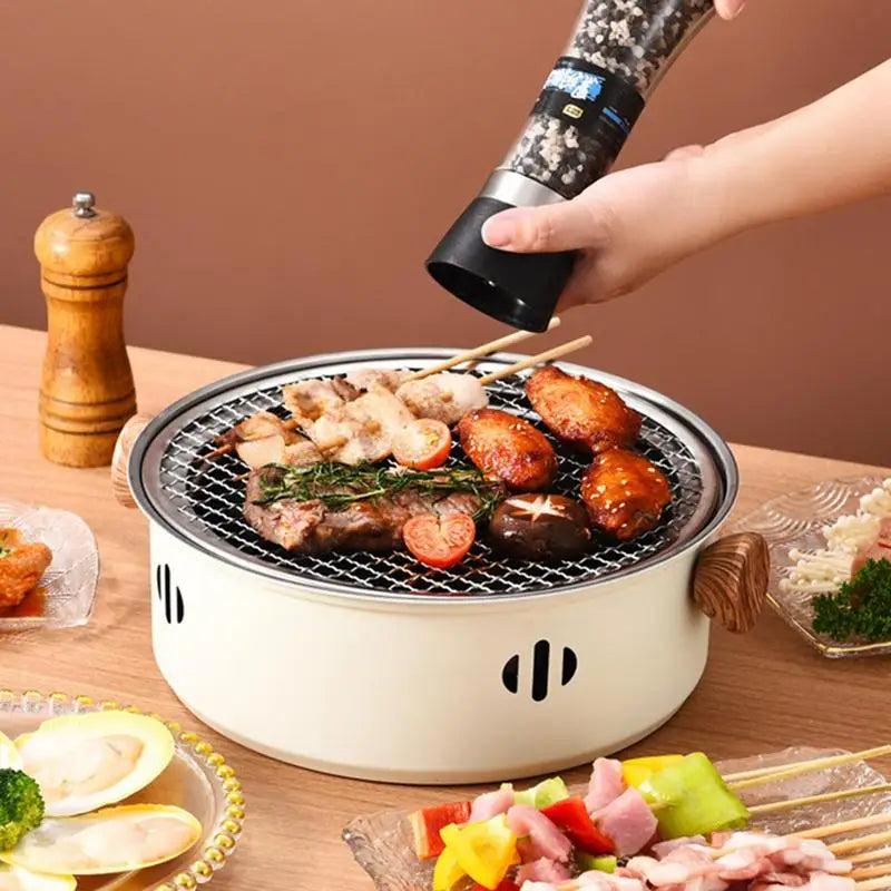Portable Korean Charcoal BBQ Grill - Stainless Steel Split Stove, Non-stick Round Rack - Ideal for Outdoor Camping