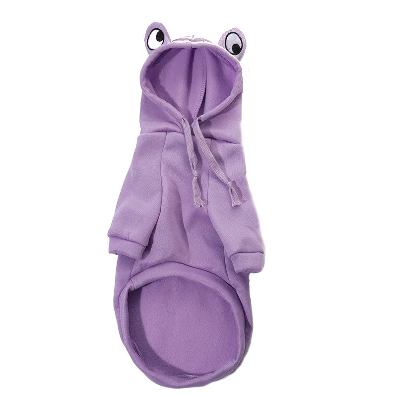 Autumn Winter Dog Hoodies: Cute Frog Print French Bulldog Puppy Costume - Soft Warm Fleece Sweatshirts for Small Dogs & Cats