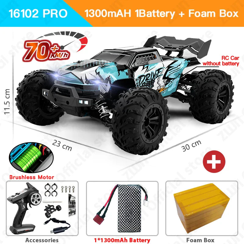 ZWN 1:16 4WD RC Monster Truck – 70KM/H High-Speed Drift Remote Control Car with LED for Kids, vs Wltoys 144001