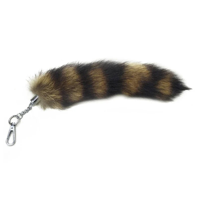 Plush Fox & Raccoon Tail Keychain – 28cm Furry Animal Tail Pompom Bag Charm & Keyring Pendant