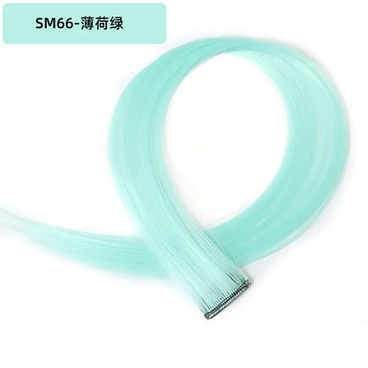 22-Inch Rainbow Highlight Synthetic Hair Extensions – Long Straight Colorful Hairpiece for Women & Kids