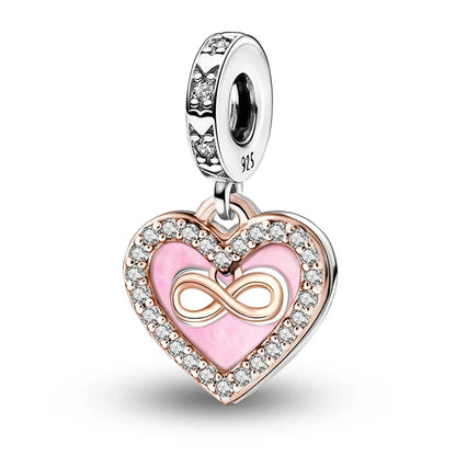 925 Sterling Silver Pink Heart Charm - Zircon Love Pendant Bead for DIY Bracelets, Bangles & Women’s Jewelry