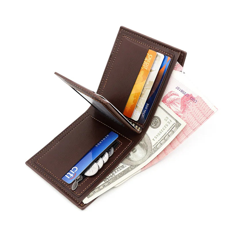 Personalized Men’s Short Wallet – High-Quality Classic Card Holder with Zipper Coin Pocket & Money Clip