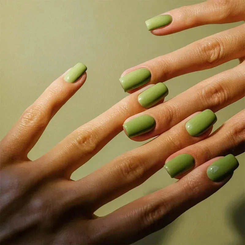 Solid Color Press-On False Nails Set – Square Shape Wearable Nail Art Tips with Glue, Fashion Manicure Accessories (Wholesale)