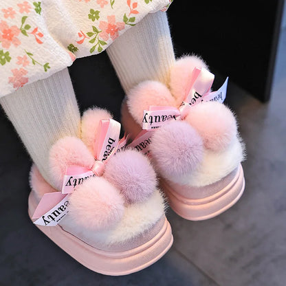 Kids Cotton Winter Slippers - Cartoon Non-Slip Indoor House Shoes with Heel Cover