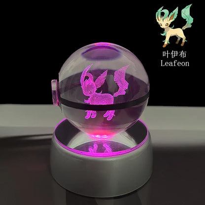 Pokémon 3D Crystal Ball LED Night Light – Pikachu Gengar Eevee Mewtwo Pokéball Base Lamp Kids Birthday & Home Decor Gift