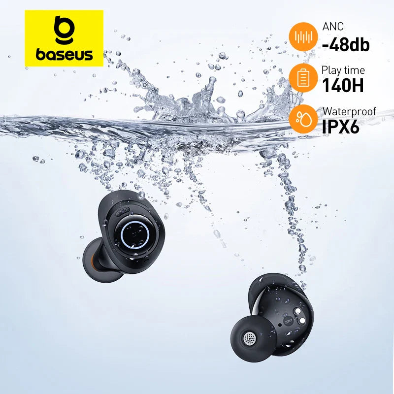 Baseus True Wireless Earphones - 48dB Noise Cancelling, Bluetooth 5.3, 140h Playtime, IPX6 Waterproof Sport TWS Earbuds