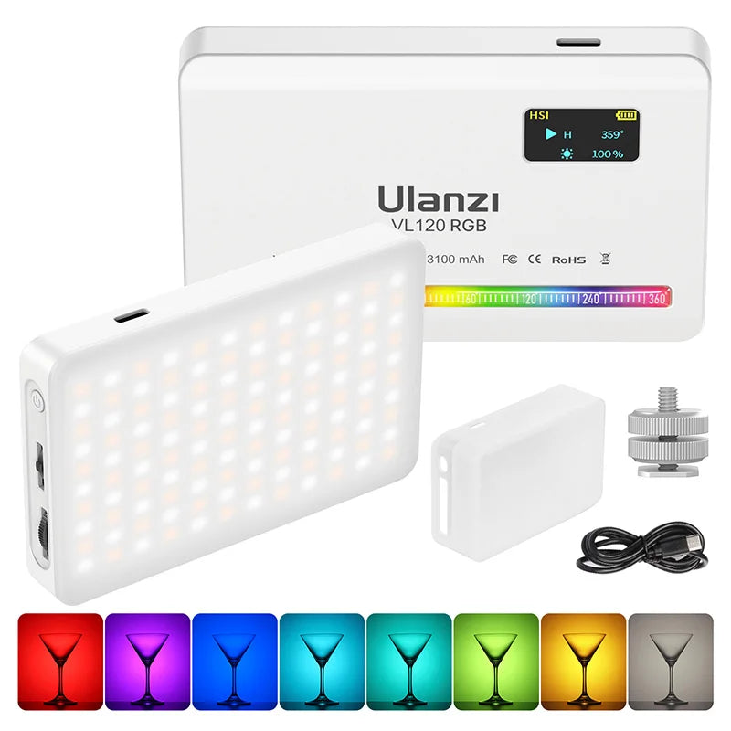 Ulanzi VL120 Full Color RGB Video Light – Dimmable 2500K-9000K LED Photography & Vlog Fill Light for Cameras